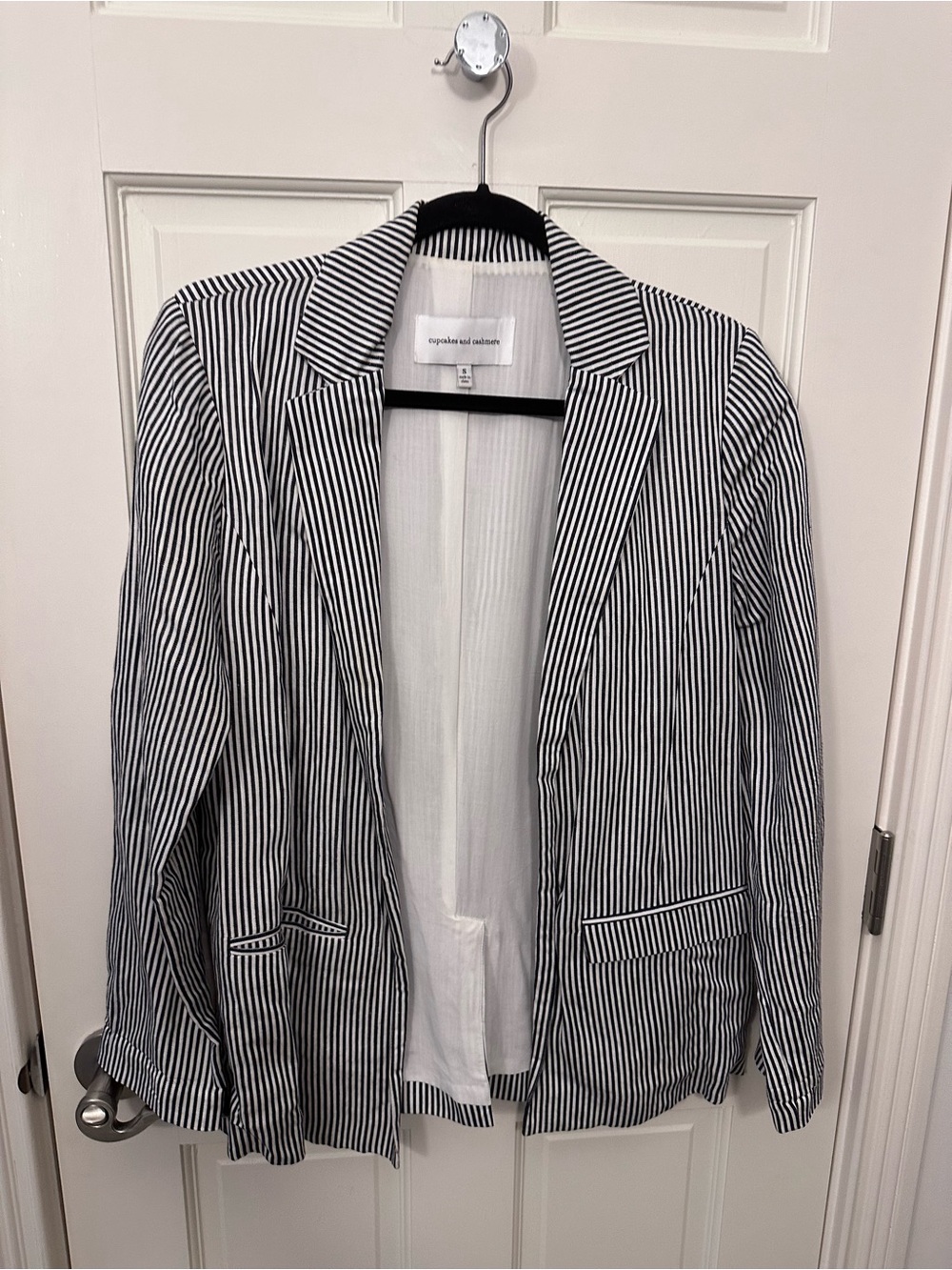 cupcakes & cashmere Black & White Striped Women's Blazer
